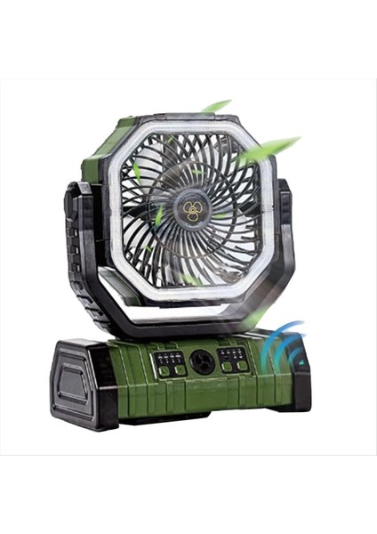 20000MAH Pil Fanı Şarj Edilebilir Kancalı ve Parlak LED Işıklı Uzaktan Kumanda Zamanlayıcı Otomatik Salınım Kablosuz Yeşil (Yurt Dışından)