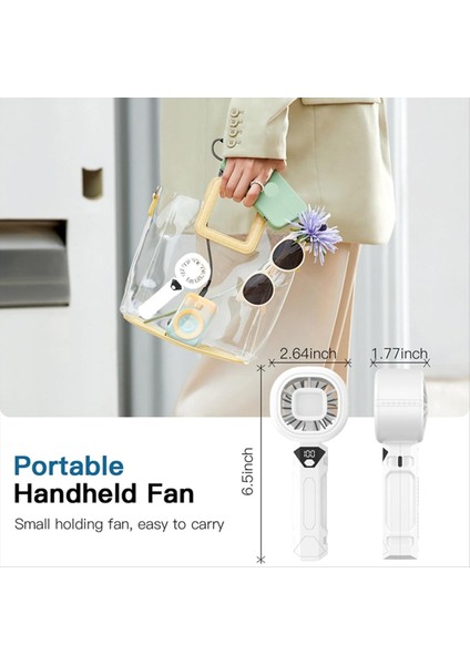 Taşınabilir El Tipi Vantilatör, Dijital Ekranlı Kişisel Vantilatör, 3 Hızı, 3000MAH Pil, USB Şarj Edilebilir Beyaz (Yurt Dışından) indirimleri
