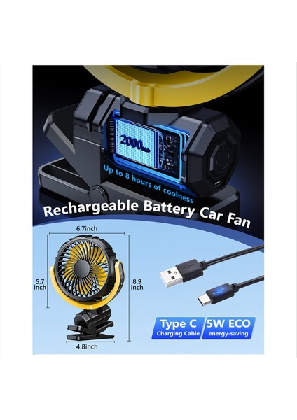 Taşınabilir Araba Klipsli Vantilatör Pil ile Çalışan 900 Döndürme Sessiz Küçük Hava Soğutmalı Masa Kamp Arabası (Yurt Dışından) fiyatları