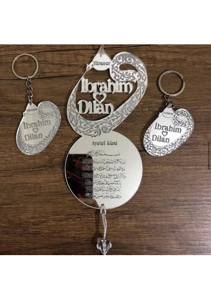 Kişiye Özel Vav Harfli (2 Anahtarlıklı) Ayet-El Kürsi Yazılıdı Dikiz Aynası Süsü