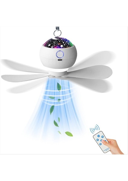 Işıklı ve Yıldızlı Projeksiyonlu Tavan Vantilatörleri, LED Asılı Kamp Vantilatörü Uzaktan Kumandalı Zamanlayıcı, 3600MAH Şarj Edilebilir Pil (Yurt Dışından) fiyatları