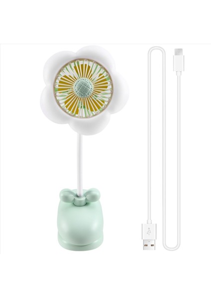 USB Şarj Edilebilir Klipsli Vantilatör Sevimli Tasarım Çiçek 360° Dönebilen LED Işıklarla Soğutma Bebek Arabası Kampı Için Yeşil (Yurt Dışından)