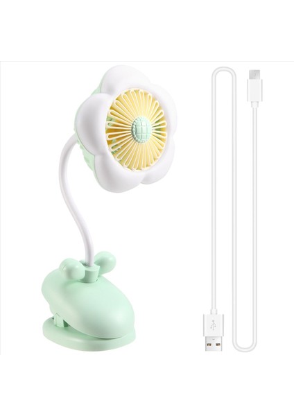 USB Şarj Edilebilir Klipsli Vantilatör Sevimli Tasarım Çiçek 360° Dönebilen LED Işıklarla Soğutma Bebek Arabası Kampı Için Yeşil (Yurt Dışından) fiyatları