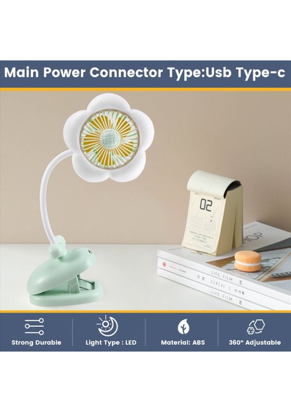 USB Şarj Edilebilir Klipsli Vantilatör Sevimli Tasarım Çiçek 360° Dönebilen LED Işıklarla Soğutma Bebek Arabası Kampı Için Yeşil (Yurt Dışından) indirimleri