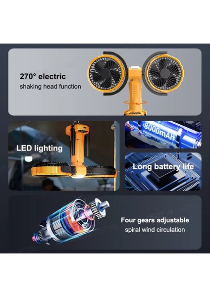 8000MAH Kamp Fanı Açık Hava Şarj Edilebilir Soğutma Otomatik Döndürme Taşınabilir LED Işık Şarjlı (Yurt Dışından) fiyatları