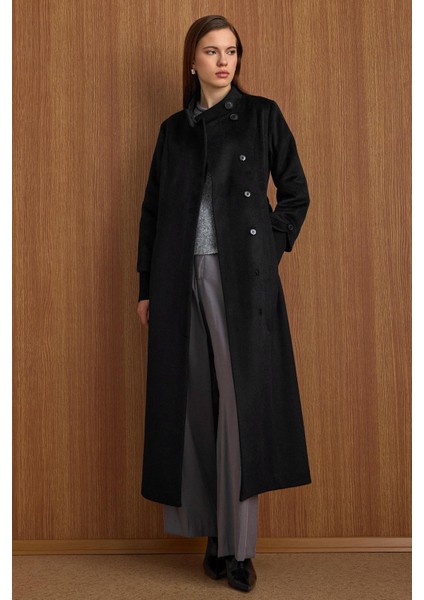 Hakim Yaka Ribana Detaylı Uzun Moher Kaban Siyah 3160 modelleri