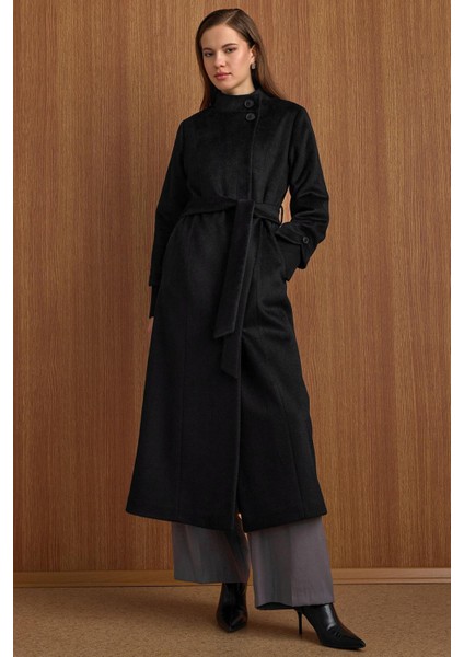 Hakim Yaka Ribana Detaylı Uzun Moher Kaban Siyah 3160 fırsatları