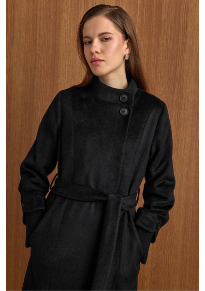 Hakim Yaka Ribana Detaylı Uzun Moher Kaban Siyah 3160 indirimleri