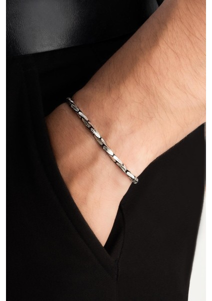 Italyan Rutenyum Kaplama 21 cm Gümüş Erkek Zincir Bileklik fırsatları