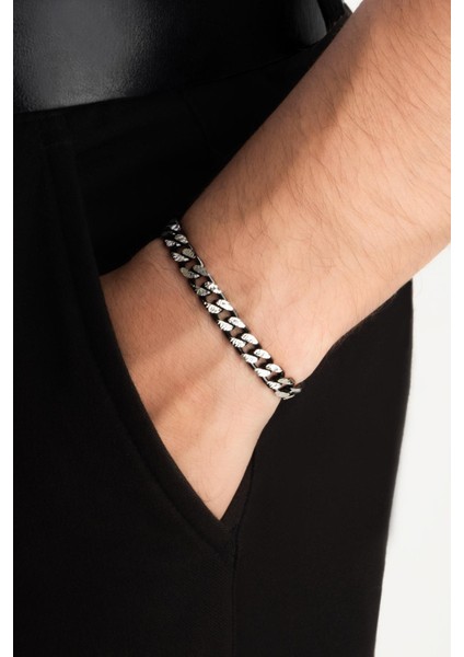 Italyan Rutenyum Kaplama Gümüş Erkek Zincir Bileklik fiyatları