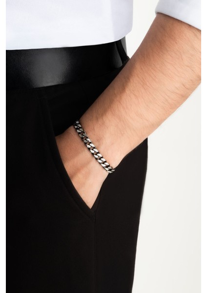 Italyan Rutenyum Kaplama Gümüş Erkek Zincir Bileklik fırsatları