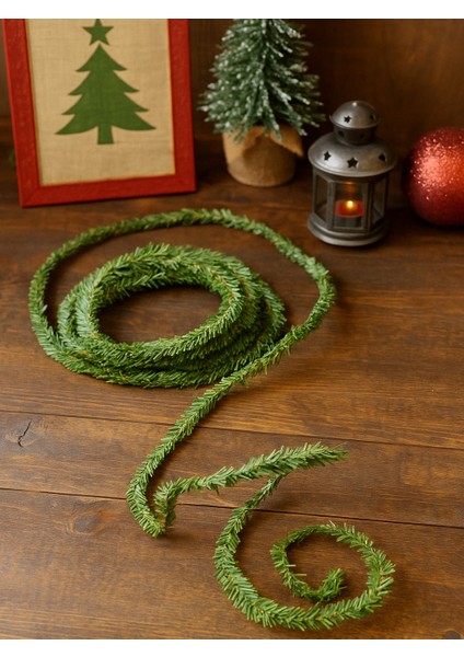 Yılbaşı Dekor Süsleri Yeşil Çam Dalı Garland 5 mt