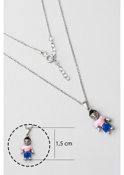 Pembe Çocuk Figürlü 18 Ayar Beyaz Altın Kaplama Gümüş 33 cm Çocuk Kolye modelleri