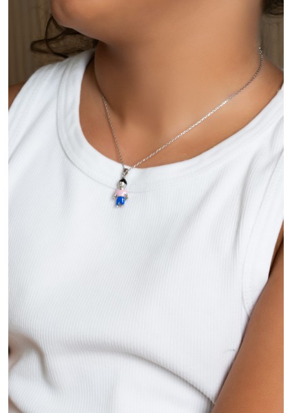 Pembe Çocuk Figürlü 18 Ayar Beyaz Altın Kaplama Gümüş 33 cm Çocuk Kolye fırsatları