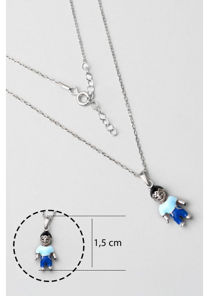 Mavi Çocuk Figürlü 18 Ayar Beyaz Altın Kaplama Gümüş 33 cm Çocuk Kolye modelleri