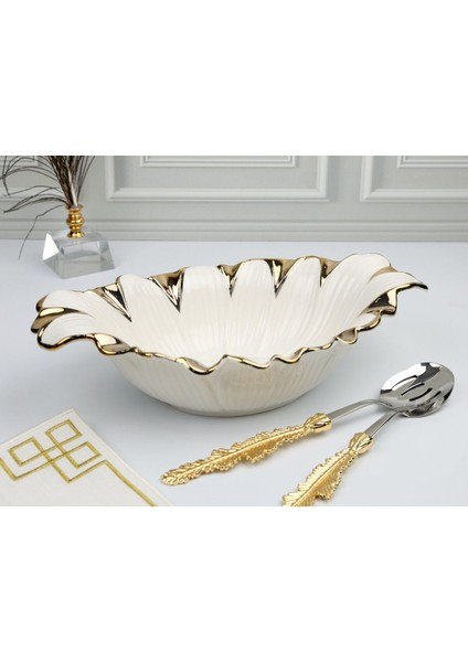 Royking Flora Gold Oval Derin Sunum Tabak 37*22*9 cm Sln 014