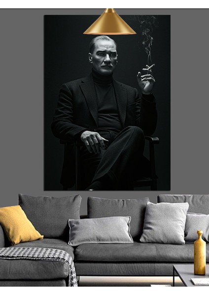 Mustafa Kemal Atatürk Siyah Beyaz Dekoratif Kanvas - Mdf Ahşap Tablo modelleri