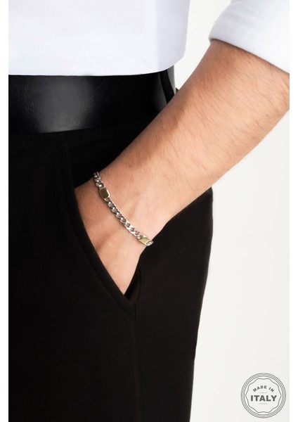 Italyan Atlas 9 Ayar Sarı Altın 23 cm Gümüş Erkek Bileklik fırsatları