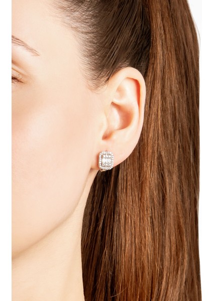 Avangard Baget 18 Ayar Beyaz Altın Kaplama Gümüş Küpe fiyatları