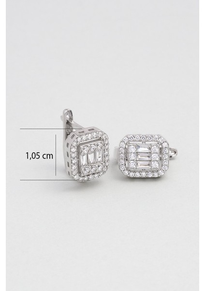 Avangard Baget 18 Ayar Beyaz Altın Kaplama Gümüş Küpe modelleri