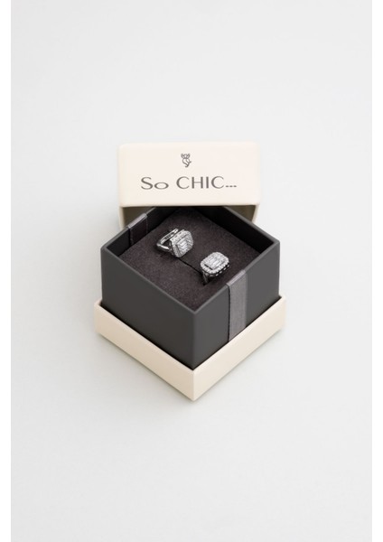 Avangard Baget 18 Ayar Beyaz Altın Kaplama Gümüş Küpe indirimleri