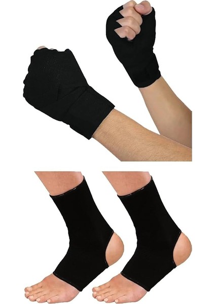 Boks Bandajı ve Kick Boks Çorabı Seti Muay Thai Kickboks Bandajı + Boks Çorabı Boks Seti Siyah L Beden
