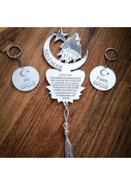 Kişiye Özel Dikiz Aynası Süsü Bozkurt 2 Anahtarlıklı