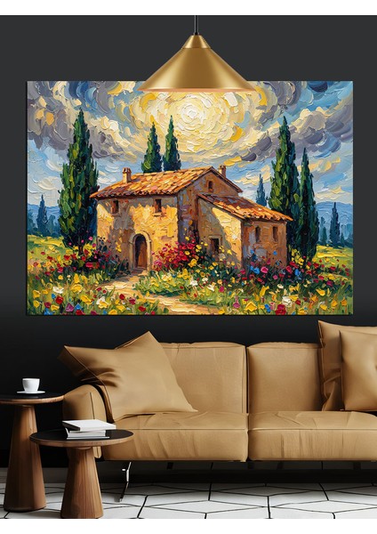Toskana Evi Ağaç Manzarası Dekoratif Kanvas - Mdf Ahşap Tablo