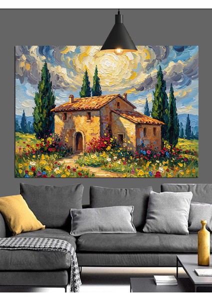 Toskana Evi Ağaç Manzarası Dekoratif Kanvas - Mdf Ahşap Tablo fiyatları