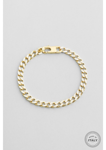 Italyan Lucente 18 Ayar Sarı ve Beyaz Altın Kaplama Gümüş Bileklik