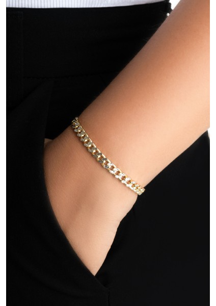 Italyan Lucente 18 Ayar Sarı ve Beyaz Altın Kaplama Gümüş Bileklik fiyatları