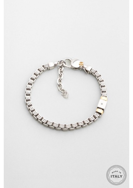 Italyan Orcus 9 Ayar Sarı Altın 23 cm Gümüş Erkek Pırlanta Bileklik