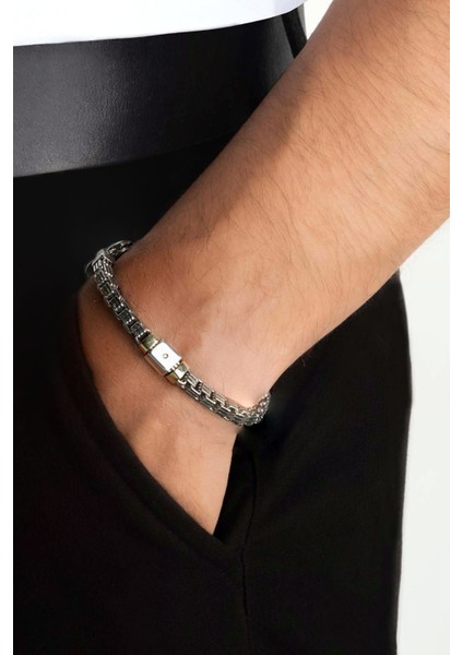 Italyan Orcus 9 Ayar Sarı Altın 23 cm Gümüş Erkek Pırlanta Bileklik fiyatları