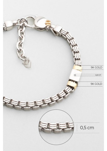 Italyan Orcus 9 Ayar Sarı Altın 23 cm Gümüş Erkek Pırlanta Bileklik modelleri