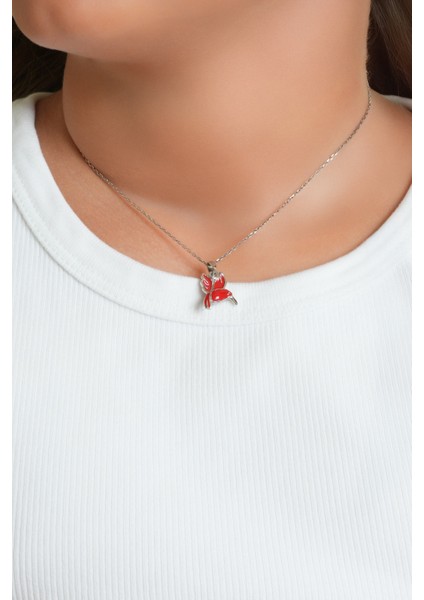 Kırmızı Kuş 18 Ayar Beyaz Altın Kaplama 33 cm Gümüş Çocuk Kolye fiyatları