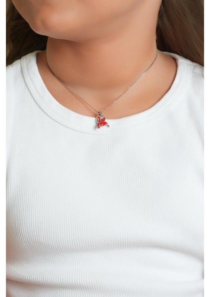 Kırmızı Kuş 18 Ayar Beyaz Altın Kaplama 33 cm Gümüş Çocuk Kolye fırsatları