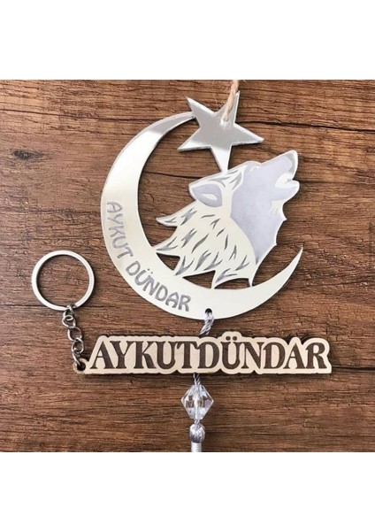 Kişiye Özel Bozkurt Figürlü (1 Anahtarlıklı) Dikiz Aynası Süsü