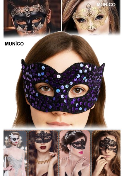 Mor Payetli Parti Maskesi Pul Işlemeli, Lastikli | Balo ve After Parti Için Şık Aksesuar Şık modelleri