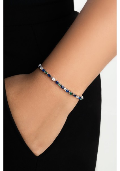 Mavi Yakamoz 18 Ayar Beyaz Altın Kaplama Ayarlanabilir Gümüş Bileklik fiyatları