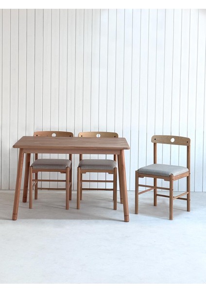 Alaçatı 4 Kişilik Masif Kayın Ahşap Masa Takımı, 4 Sandalye - Bej 115x80