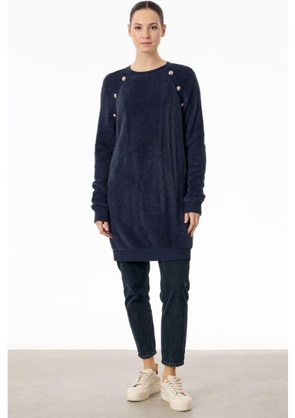 21586 Reglan Kollu Düğme Detaylı Mink Tunik
