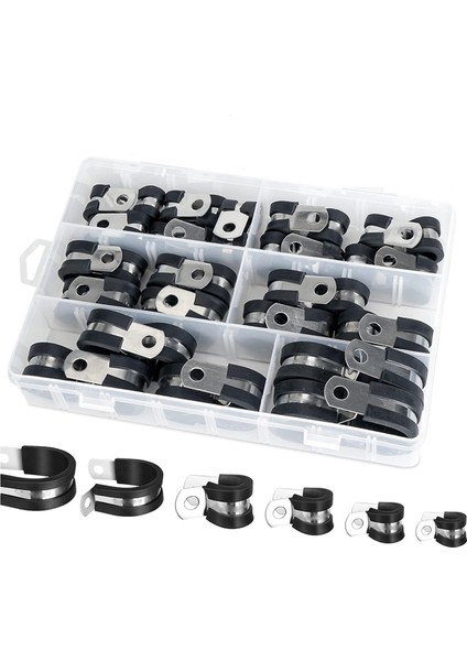 42PCS Kablo Kelepçeleri Seti - Kauçuk Yastıklı 304 Paslanmaz Çelik Hortum/ Döngü/ Boru Kelepçeleri 6 Boyut (Yurt Dışından)