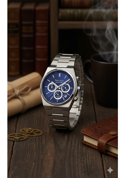 Ferrucci Erkek Kol Saati Gümüş(Silver) Renk, Mavi Kadran - Şık Metal Kordon, 2 Yıl Garantili fiyatları