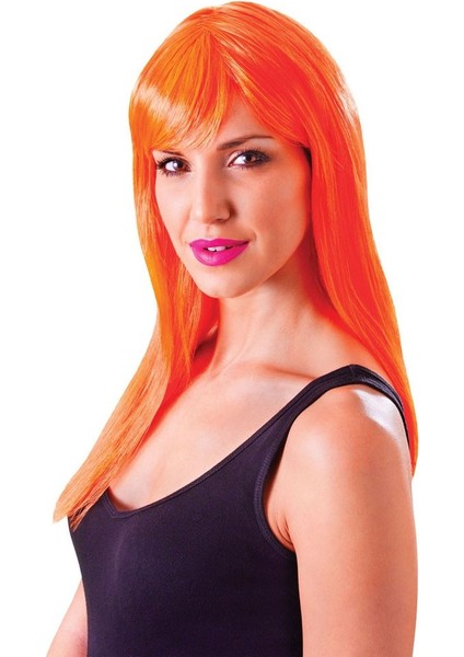 Turuncu Renk Uzun Düz Parti Peruğu fırsatları