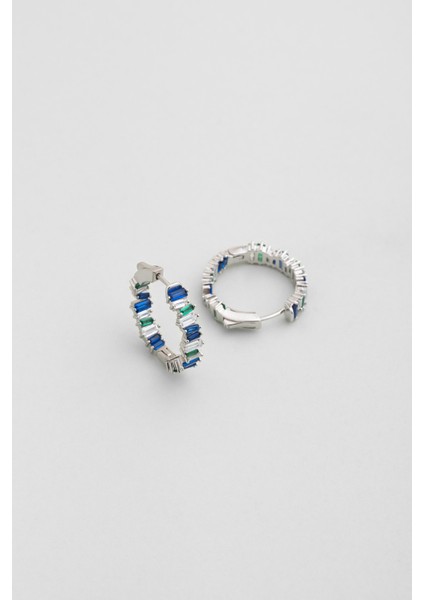 Mavi Yakamoz 18 Ayar Beyaz Altın Kaplama Gümüş Halka Küpe