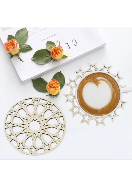 12 Adet Ahşap Bardak Altlıkları Kupa Ped Istiflenebilir Kahve Fincanı Placemats Içi Boş Fincan Pedler Masa Üstü Koruma Aksesuarları (Yurt Dışından)