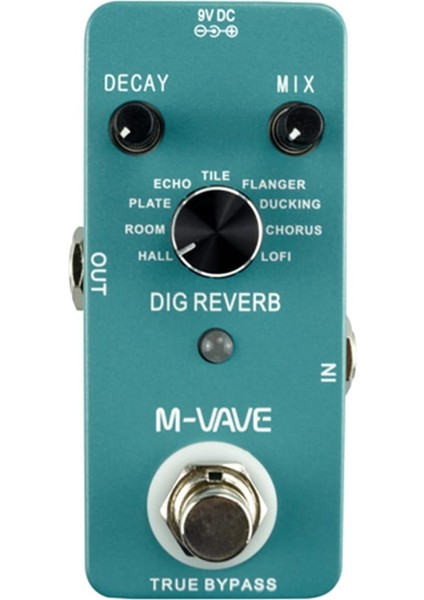 Dıg Reverb Dijital Reverb Gitar Efekt Pedalı 9 Reverb Tipi Çürüme ve Karışım Kontrolü Gerçek Bypass Tam Metal Kabuk