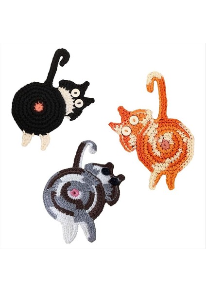 Cat Lovers Için Kedi Hediyesi 3pcs Cat Coaster Dokuma Sevimli Kedi Coaster Yalıtım Coaster Kahve ve Çay Coaster (Yurt Dışından)