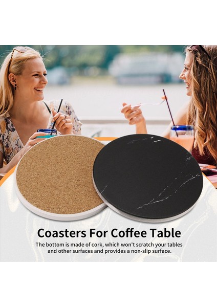 Içecek Bardak Altlıkları Metal Tutucu Standı ile Seramik Taş Coaster Seti Tabanı Mermer Yüzey Deseni 6 Siyah (Yurt Dışından) indirimleri