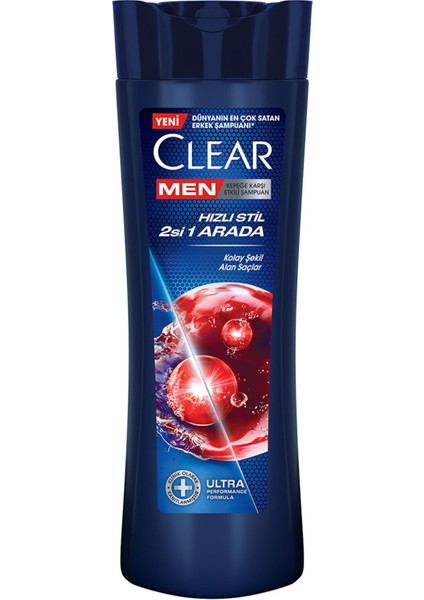 Men Kepeğe Karşı Etkili Şampuan Hızlı Stil 2'si 1 Arada Kolay Şekil Alan Saçlar 350 ml 3 Adet